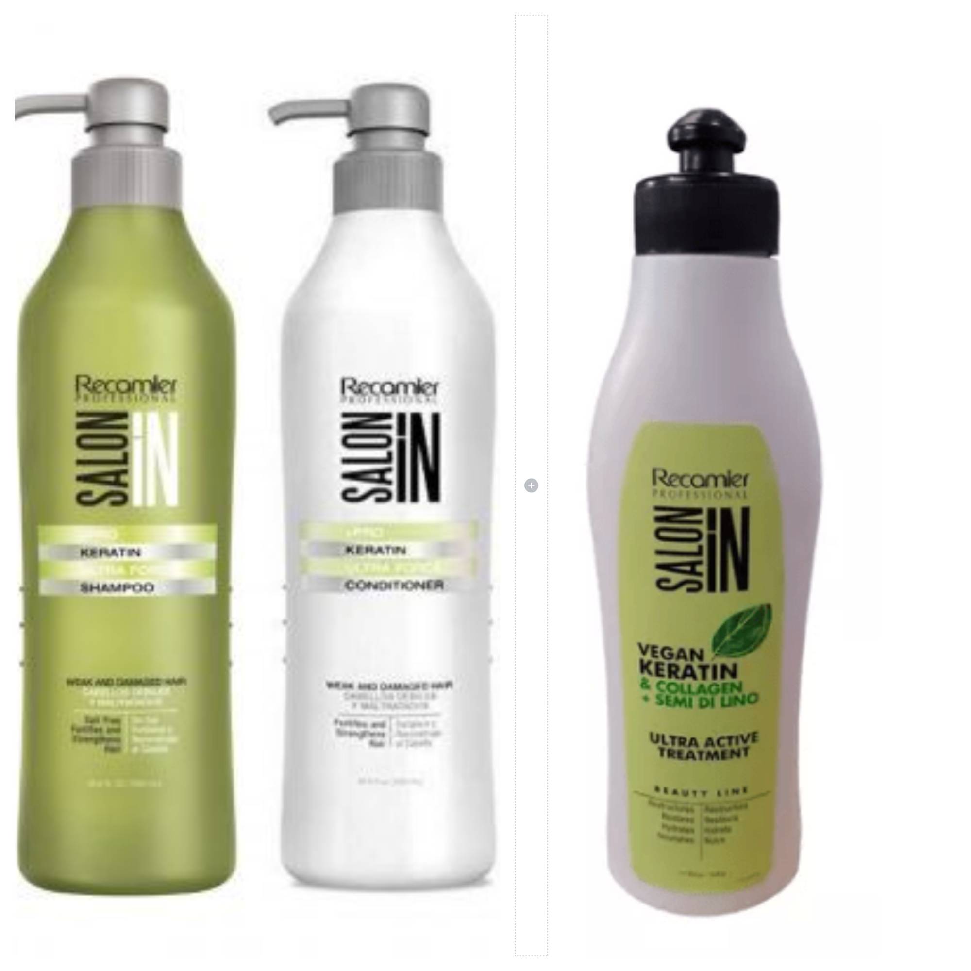 Kit Shampoo Y Acondicionador Keratin Ultra Force  + Tratamiento Semilla Lino Salon In Recamier 